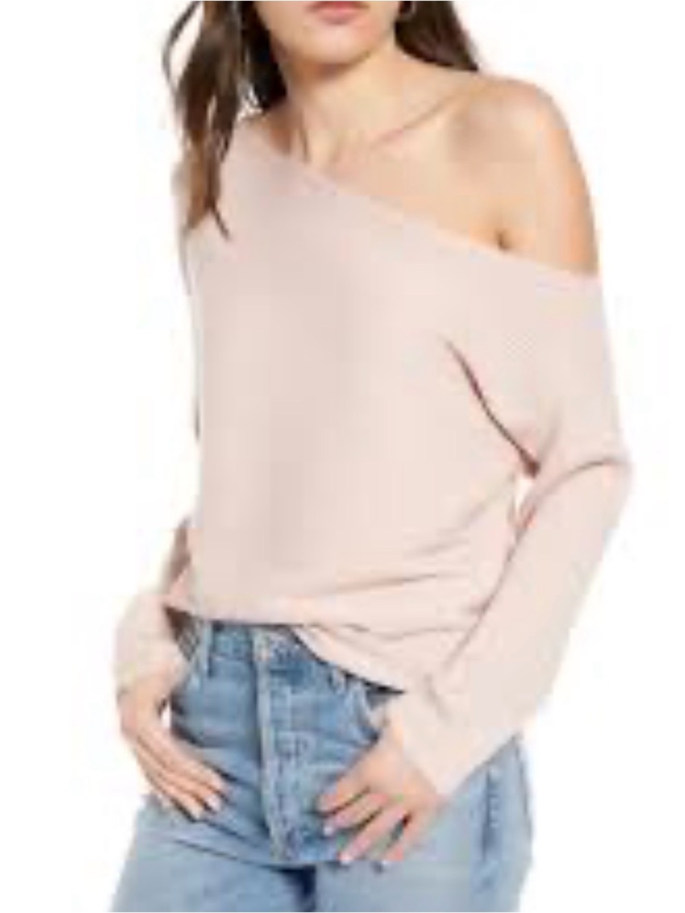 Treasure & Bond Off-the-Shoulder Thermal Sweater in Blush